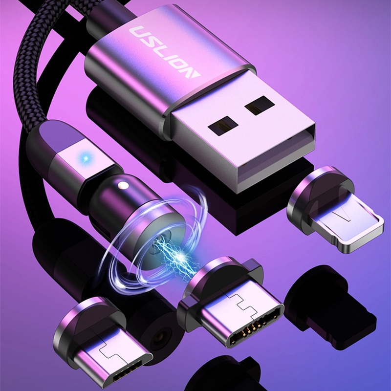 2. Gen 540 Kierto Micro USB-tyyppi C Magneettinen latauskaapeli Nylon Braide Magneettinen lataus USB-kaapeli